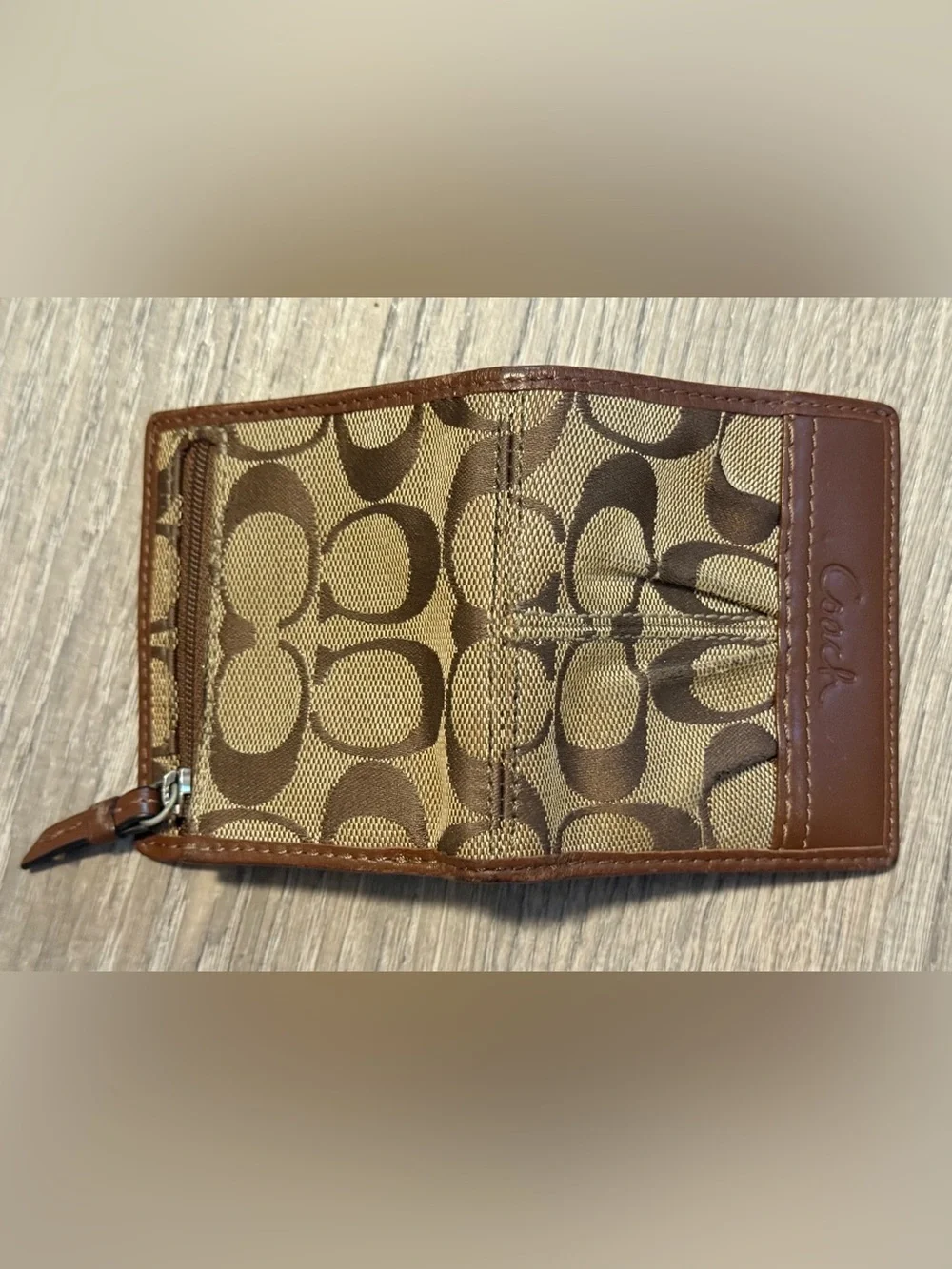 Coach Signature Brown Bi-Fold Snap Leather Wallet